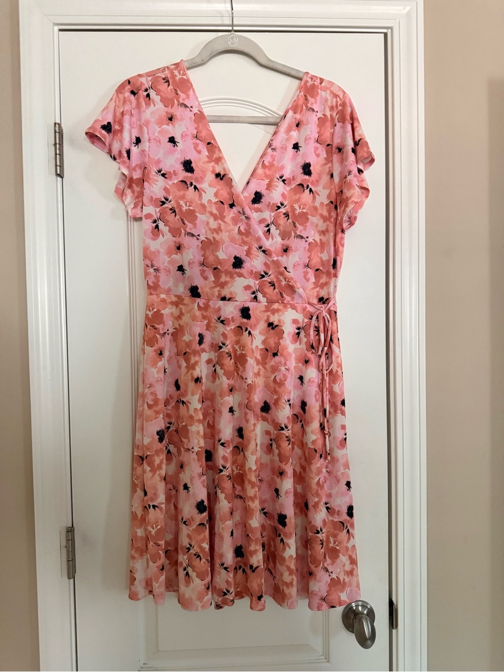 Floral Pink Wrap Dress with V-Neck